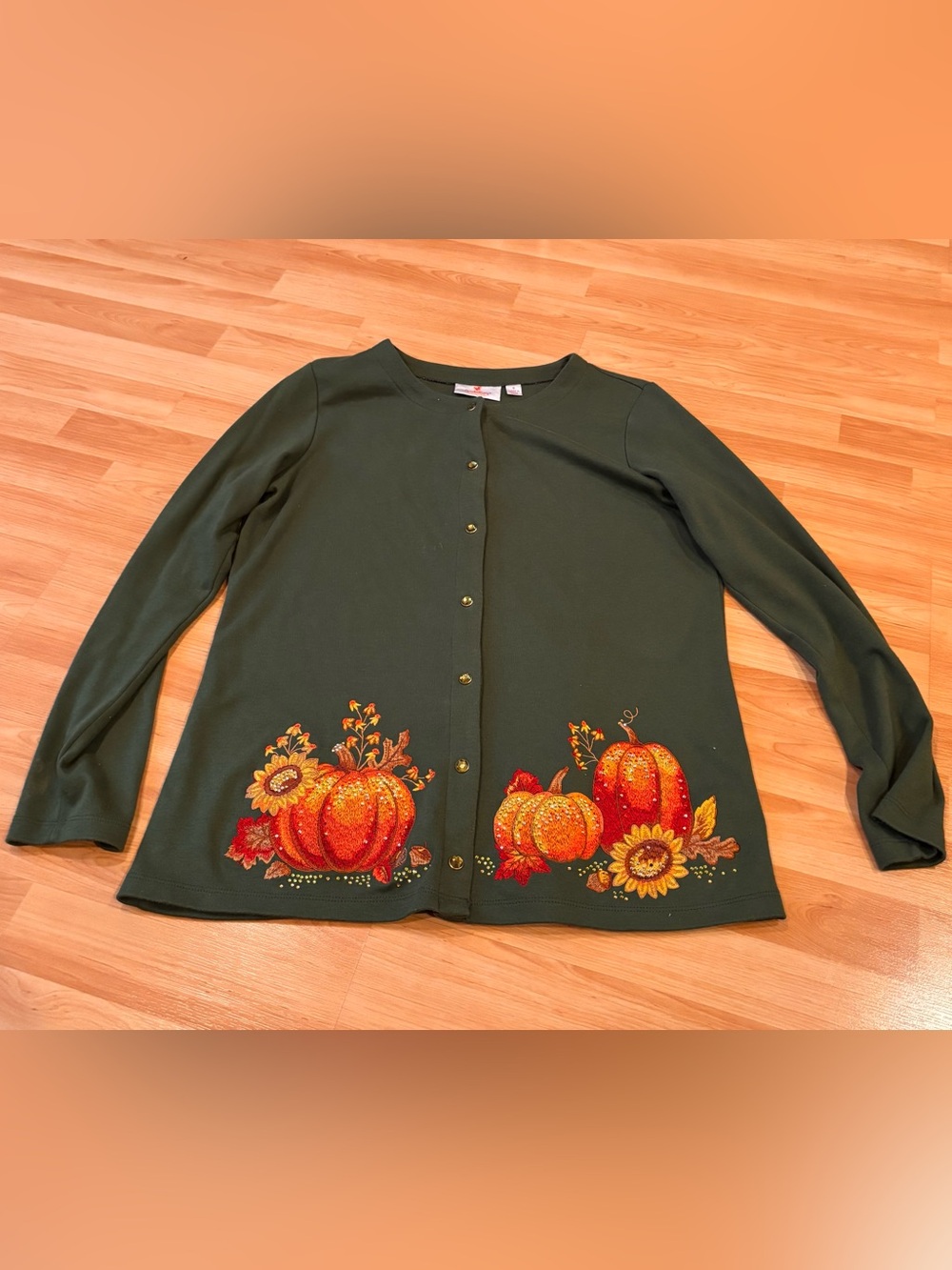 Quacker Factory Fall/ Pumpkin Dark Green Cardigan